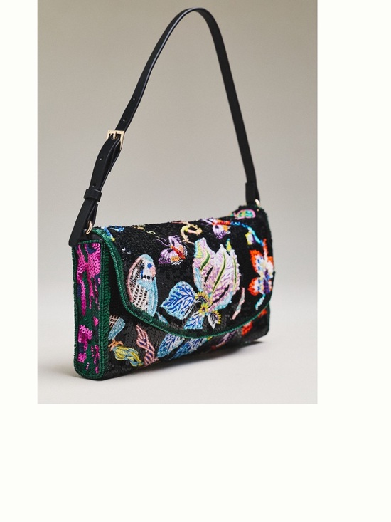 Anthropologie Handbags - Celandine x Sara Gordon Embroidered Floral Black Shoulder Bag
